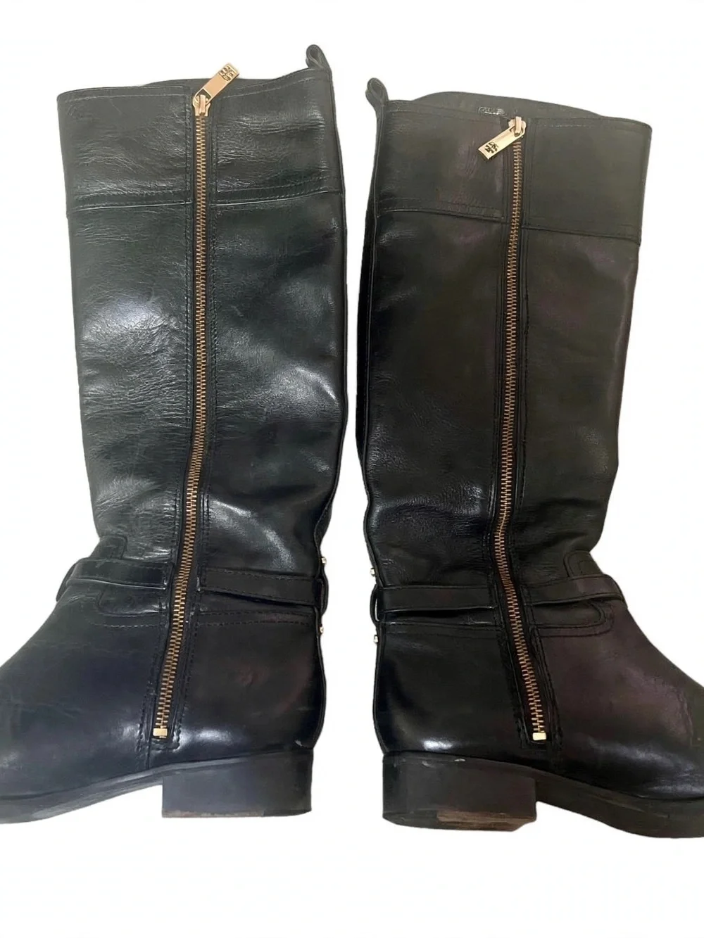 Tory Burch Black Leather Knee-High Riding Boots with Gold Hardware- 9M